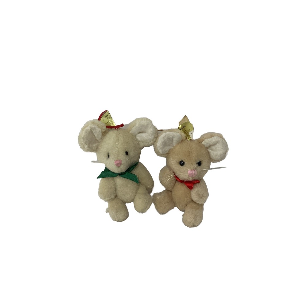 Dakin Vintage (2)  Tan Wool Plush Mice Christmas Ornament Articulated